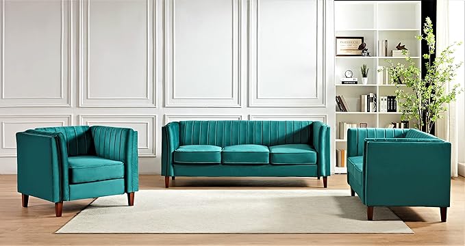 Container Furniture Modern Luxury Velvet Chair for Living Room with High Density Foam Soft Fabric Upholstery Removable Cushions and Solid Wood Legs 36.6'' Wide Armchair Green