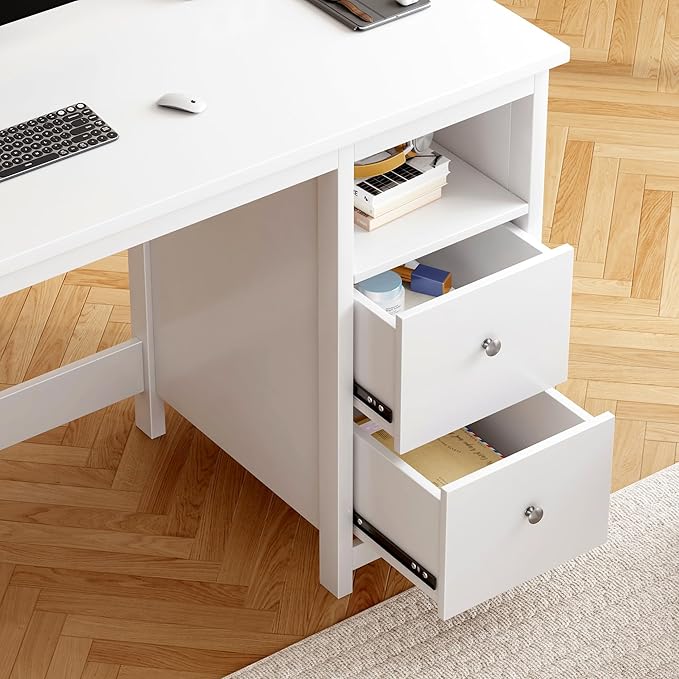 BHG White Desk with DrawersModern Small Computer Desk for Home Office Makeup Vanity Desk Dressing Table for BedroomFiling Cabinet Writing Table PC Desks for Study (White 39.3)