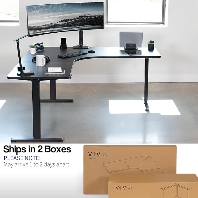VIVO Electric Height Adjustable 71 x 71 inch Curved Corner Stand Up Desk Black Table Top Black Frame Memory Controller L-Shaped Workstation E3C Series DESK-KIT-E3CB2