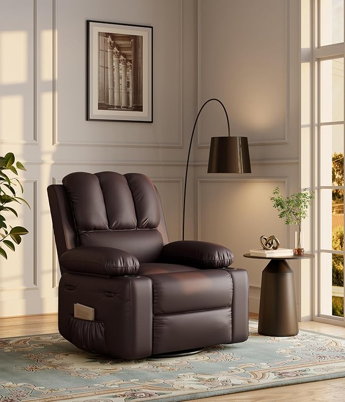 GarveeHome 22 in Rocker Swivel Recliner Chair Lazy Recliner for Adults with 1.5X Sponge Filling Side Pocket and Cup Holder for Living Room Bedroom and Nursery Coffee