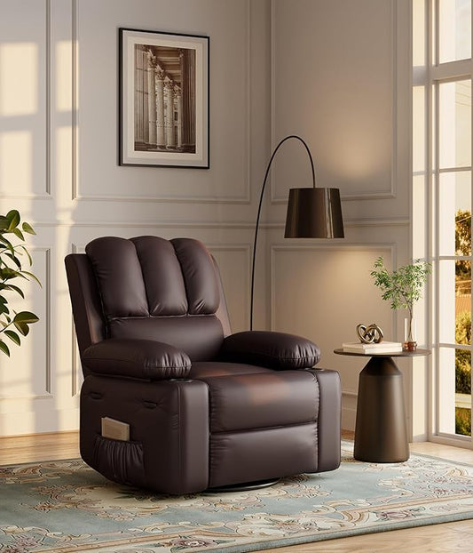 GarveeHome 22 in Rocker Swivel Recliner Chair Lazy Recliner for Adults with 1.5X Sponge Filling Side Pocket and Cup Holder for Living Room Bedroom and Nursery Coffee
