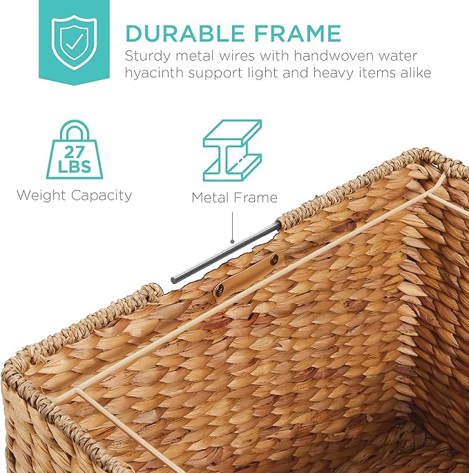Best Choice Products Handwoven Water Hyacinth Rolling Filing Cabinet Mobile File Organizer for Hanging Folders W/Lid and Locking Wheels For Home or Office – Natural
