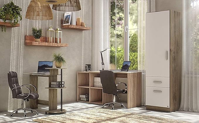 Furinno COMPACT Desk 28.5 Wide Gaming Desk with Shelves Computer Desk with Book Shelf Office Desk for Home Office Study Room Dorm Bedroom French Oak