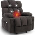 Massage Rocker Recliner Chair with Heat and Vibration Ergonomic Rocking Lounge Chair for Living Room Comfy Overstuffed Recliner with 4 Side Pockets2 Cup Holders USB Charge PortBlack