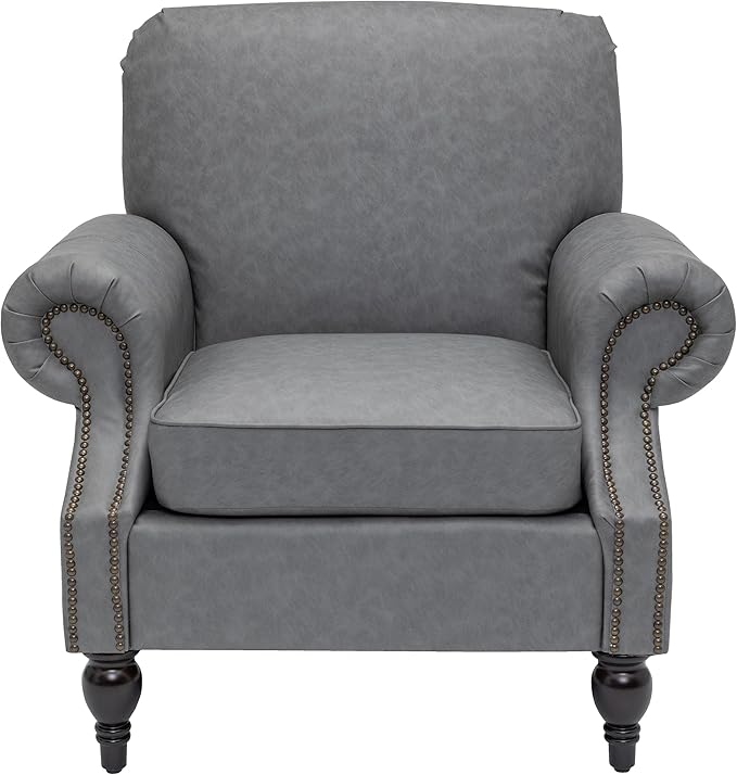 Accent Chair22.4 Seat Depth Armchair with Roll Arms36.6W*34.3D*34.6H Living Room ChairWood LegsSet of 2Faux Leather in Gray