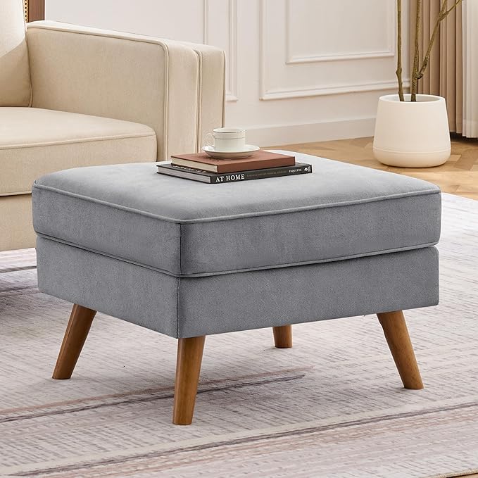 Kingfun Modern Accent Chair Sets Living Room Chairs with Ottoman Chenille Reading Armchair Mid Century with Dual-Layer Armrests Solid Wood Frame Easy Assembly for Small Spaces Gray