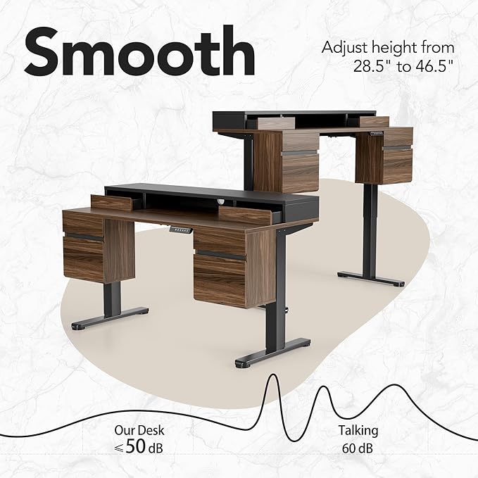 HUANUO Electric Standing Desk with 6 Drawers 55 Inch Height Adjustable Stand Up Desk with Storage Computer Workstation Compatible with Monitor Stand for Home Office Black Walnut
