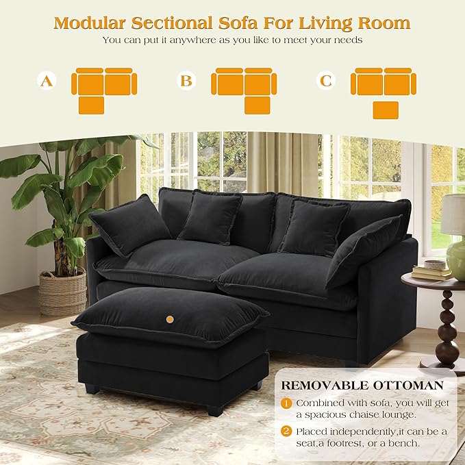 77.6 Modular Sectional SofaLoveseat Couch for Living Room Modern Deep Seat Sofa 2 Seater Chenille Fabric Comfy Cloud Couches with Throw Pillows &amp Ottoman for ApartmentSmall Spaces