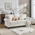 Kingfun 3 Seater Couch Mid Century Modern Sofa with Rolled Arms and Deep Seats Fluffy Comfort for Living Room Apartment Easy Assembly Beige