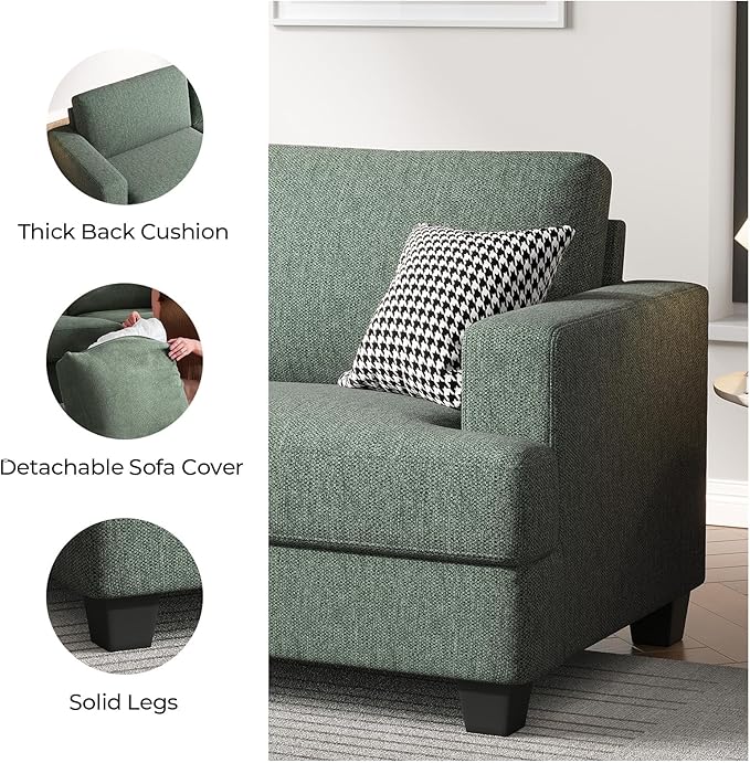 84 Inch Sofa with Extra Deep Seats Oversize Linen Fabric 2 Seater Sofa for Living RoomModern Couch and Loveseat Comfy Armrests and Seats and Backrests Easy Installation Light Green