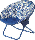 Urban Lifestyle Printed Back Micromink Saucer™ Chair with Navy Legs and Side Storage Pocket Blue and White Swirl