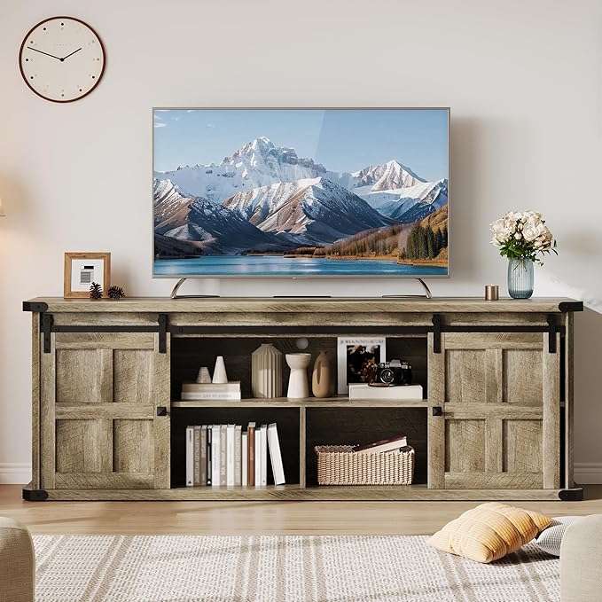 GAOMON 70 Farmhouse TV Stand for 80/75/70 Inch TVsEntertainment Center Storage Cabinets w/Power Outlets and Sliding Barn DoorRustic TV Stands for Living RoomMedia Console Cabinet