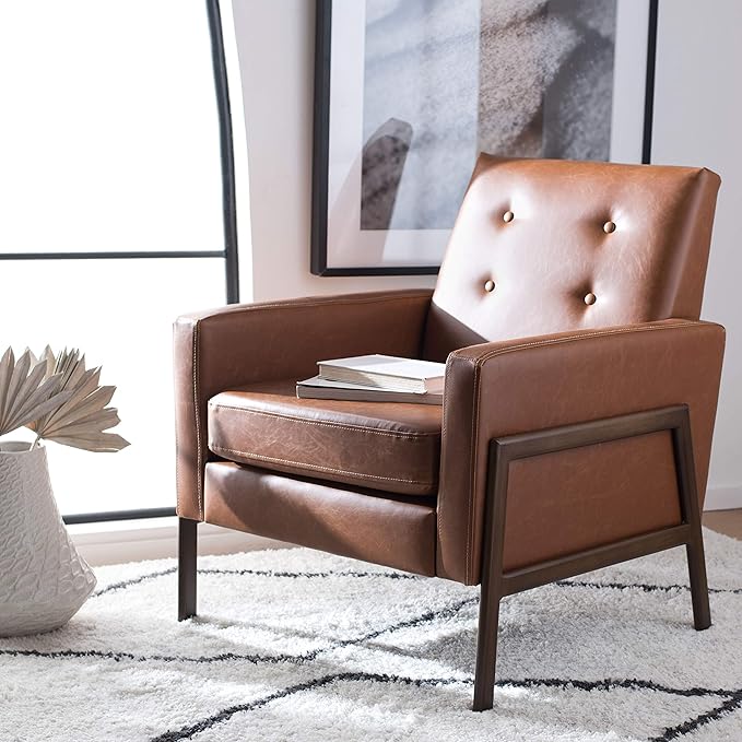 SAFAVIEH Home Collection Roald Faux Leather Sofa Accent Club Chair ACH6209C Light Brown/Antique Coffee
