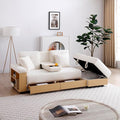KEIKI Multi-Functional Sofa Sleeper with Storage Ottoman and Two Pull Out Drawer Fold Out Couch Bed with Side Storage Rack and Drop Down Table with 2 Cup Holders
