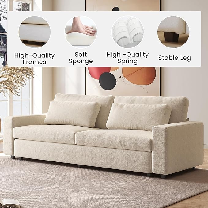 Extra Large Loveseat Sofa 104.72 Spacious 2 Seater Couch Comfy Deep Seat Sofa with 2 Pillows &amp Wide Armrests for Living Room &amp Bedroom