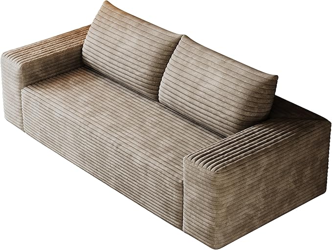 3 Seater Couch for Living Room 71.3 INCH Fluffy Corduroy Boneless Couch Cloud Loveseat with Wide Armrest Upholstered Floor Sofa in A Box No Assembly Required