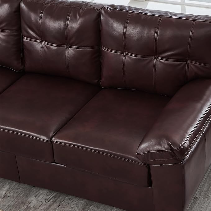 79 Burgundy Faux Leather Couch with Storage Mid Century Modern Tufted Sofa Chesterfield with Wide Arm Comfy Leather Love Seat for Living Room Bedroom Office Small Spaces (Burgundy 3 Seater Couch)
