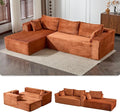 110 Modular Sectional Boneless Couchw ith Chaise LoungePlush Corduroy Upholstered Cloud CouchDeep Seat L-Shaped Floor SofaCompressed Packaging for Easy DeliveryNo Assembly NeededOrange