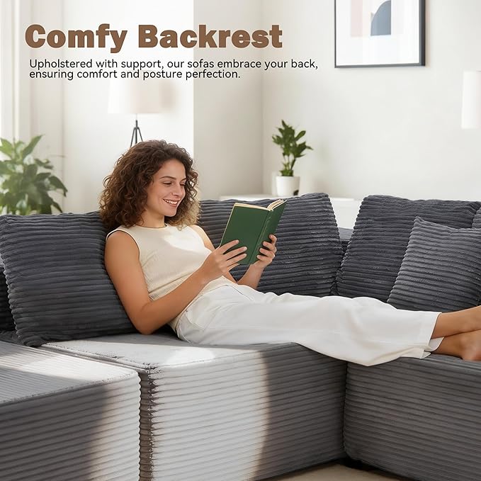 HOMREST 136 U Shaped Sectional Couch for Living Room Cloud Modular Sectional Boneless Sofa with Memory Foam Convertible Couches with Deep Seat No Assembly Required 8 Seats Special Grey