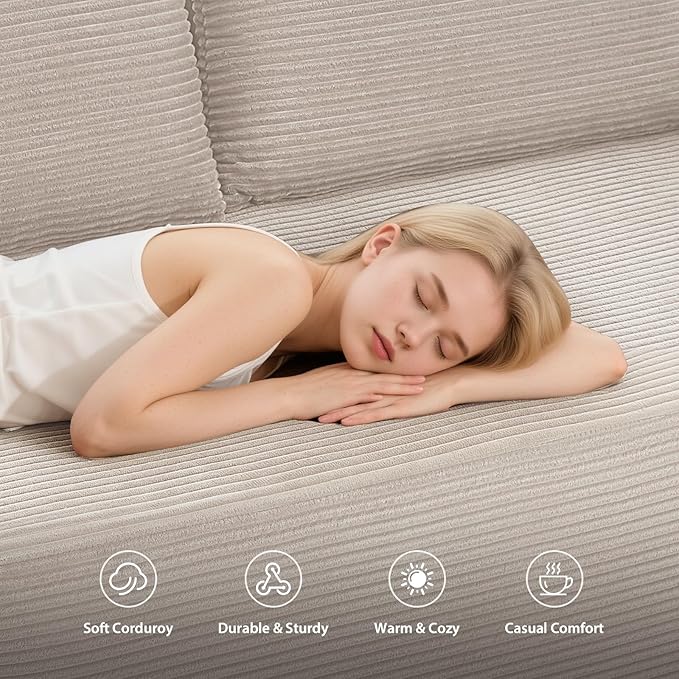97inch Boneless L-Shaped Sectional Sofa with Throw Pillow &amp Side Pockets- No Assembly Compressed Modular Couch Memory Foam Deep Seat for Living Room Bedroom Apartment White Left