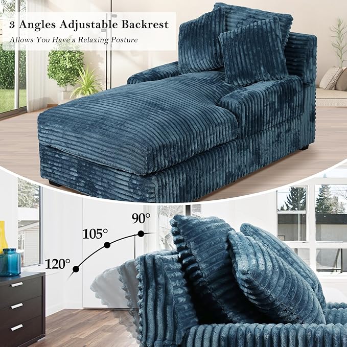 59 Inches Chaise Lounge Indoor with Adjustable Backrest Single Sleeper Sofa Chair with Lumbar Pillows Upholstered Sofa Bed for Living Room Bedroom Office