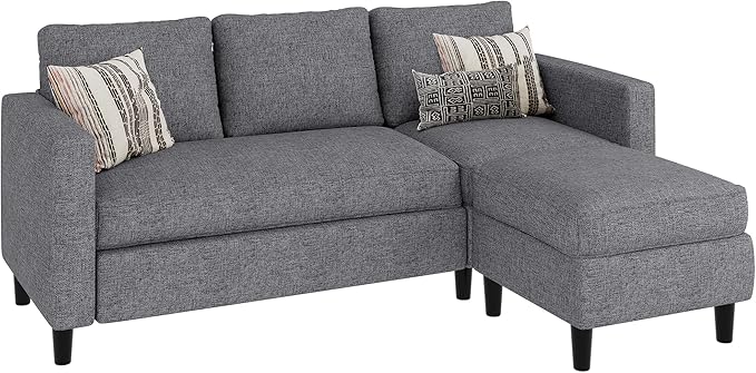 JAMFLY Sectional Sofa Couch Convertible L Shaped Sofas with Ottoman Small Sectional Couches for Living Room 3 Seater Couch for Small Spaces Dark Grey