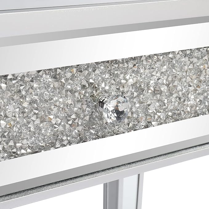 Karl home Mirrored Desk with 2 Drawers Silver Console Table Mirror Sofa Table with Crystal Inlay Front for Living Room Entryway Foyer 42 Inch