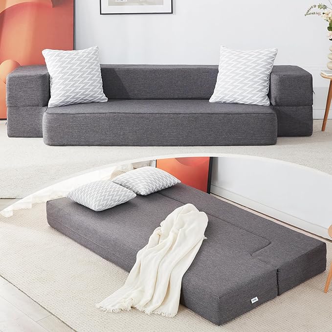 Floor Sofa Bed Convertible Sleeper Lounge Couch Folding Mattress with 2 Pillows &amp Washable Cover for Living Room Guest Playroom 10inches Twin