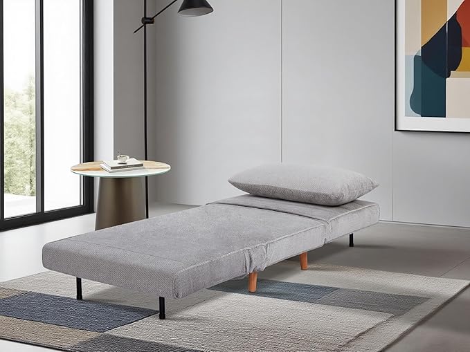 3 in 1 Sleeper Chair Bed Foldable Convertible Chair with Thickened Cushion and Sponge OTE Chenille Fabric Adjustable Backrest Upholstered Accent Chair for Apartment/Bedroom/Office - Light Gray