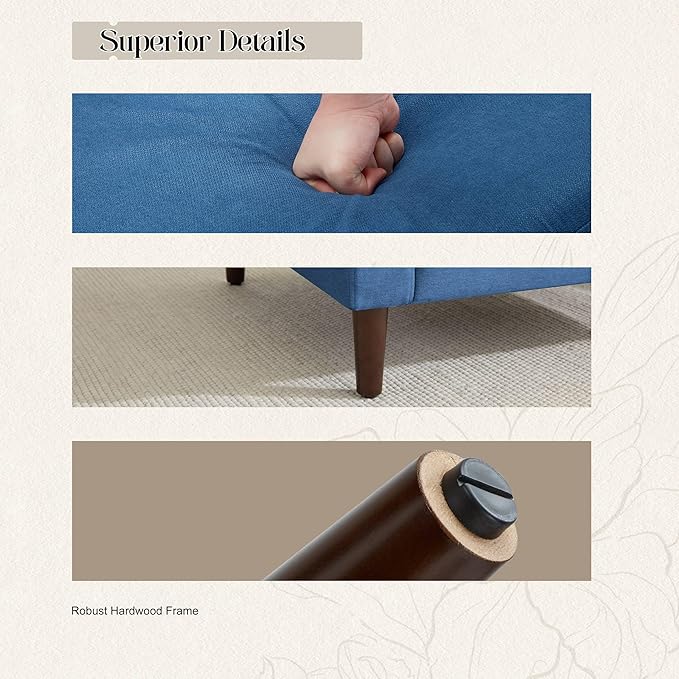 Mid-Century Accent ChairModern Linen Fabric Armchair for Living RoomComfy Upholstered Reading Accent Chairs for BedroomSingle Sofa Chair with Wood Legs (Blue 2 Pack)
