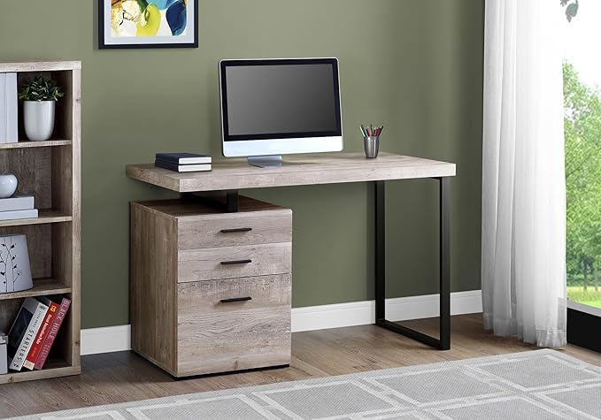 Computer Desk Home Office Laptop Left Right Set-up Storage Drawers 48 l Work Beige Laminate Black Metal Contemporary Modern