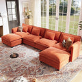 ABCASA Oversized 150 U Shaped Couch Modular Sectional Sofa 6-Seat Comfy Cloud Couch with 4 Pillows Deep Seat Couches for Living Room Bedroom and Apartment Chenille Orange