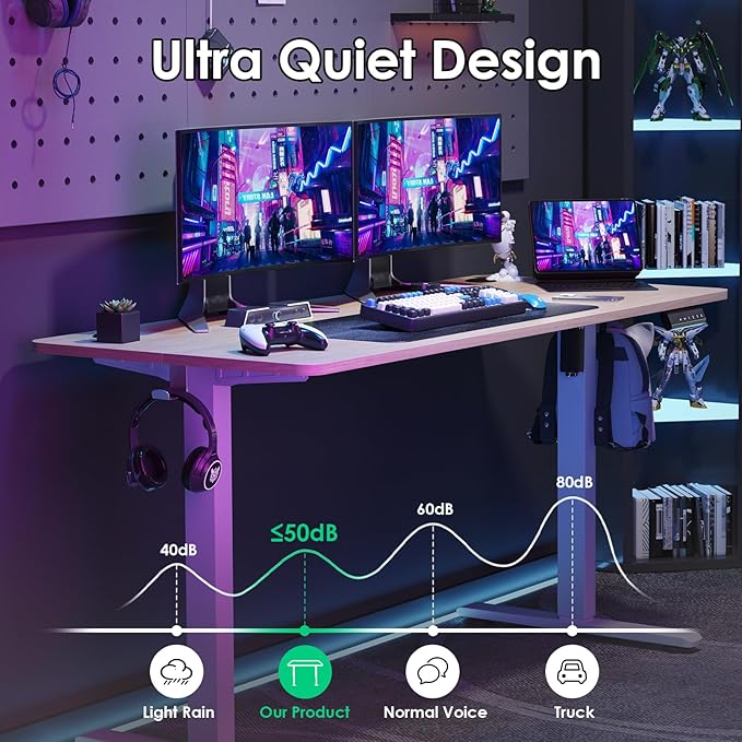 Soohow Electric Standing Desk 55 * 24 Inches Adjustable Computer Gaming Desk Stand up Office Desk for Home Office Bedroom Splice Board Natural and White