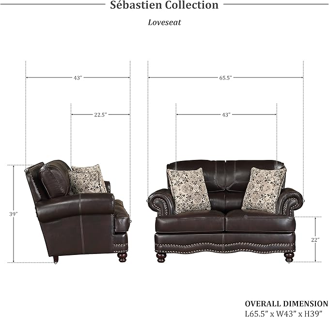 Lexicon Sébastien Breathable Faux Leather Living Room Loveseat Brown