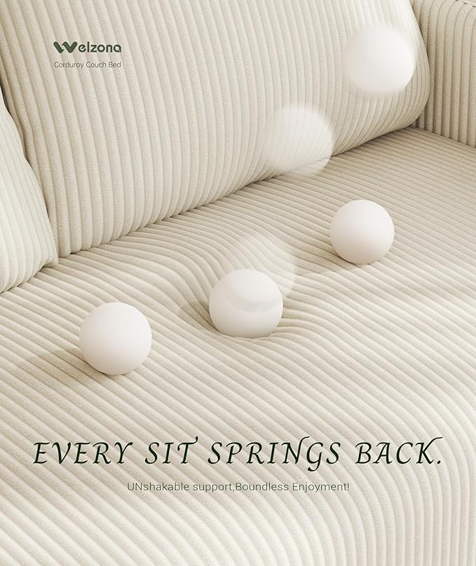 47.2 Convertible Sofa Bed Couch Comfy Corduroy Couch Bed All in 1 Loveseat Sleeper Sofa Love Seat Sleeper Bed 2 Pillows Modern Couches for Living Room/Apartment/Home/Office Cream White