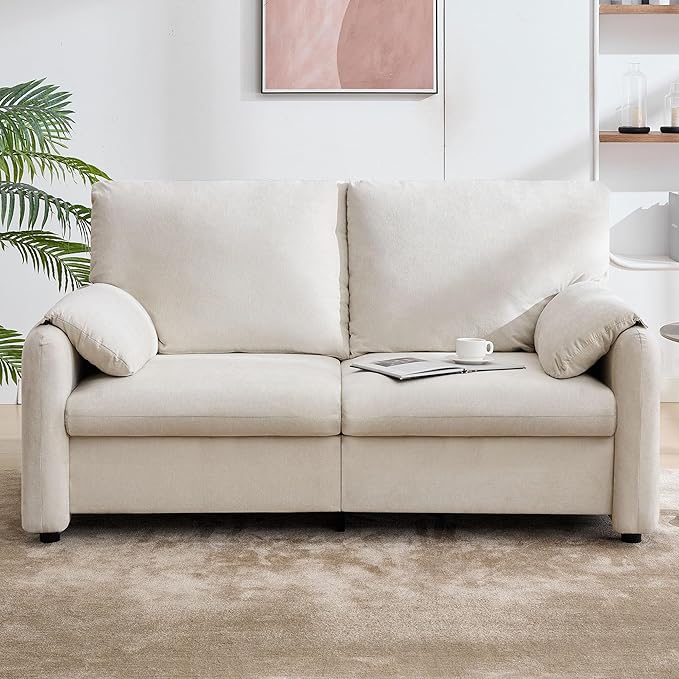 Modern Loveseat Sofa Couch for Living RoomChenille Recliner Spring Cushions Solid Wood Framewith Down Filled&ampDeep Seatfor Bedroom Apartment Office（(70.26inch Beige)
