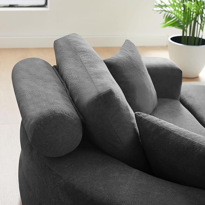 Curved Convertible Futon Sleeper Sofa Bed 70 Boneless Couch with Pull-Out Bed Chenille Foldable Floor Mattress for Living Room No Assembly Required Round Grey