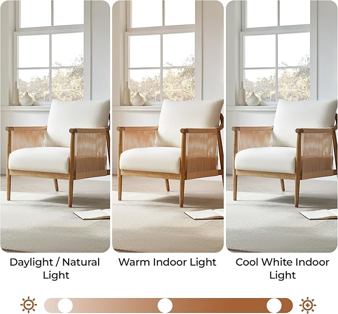 CHITA Braid Accent Chair Set of 2 Modern Armchair with Solid Wooden Armrest for Living Room and Bedroom Boho Reading Chair Cream