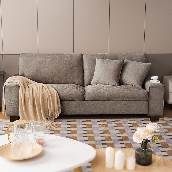 DOPEDIO Modern Loveseat Sofa for Living RoomChenille Recliner Removable Cover Spring Cushions Solid Wood Frame Easy Assembly for Small Spaces (88.58inchBrown)