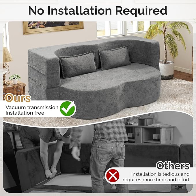 78 Convertible Sofa Bed with Pillows Queen Sleeper SofaFoam Folding Mattress Sleeper Modern Teddy Fabric Floor Cushion and Futon Chaise Lounge SofaFor ApartmentsGuest RoomsGuest UseCondoGary