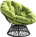 OSP Home Furnishings Wicker Papasan Chair with 360-Degree Swivel Grey Frame with Green Cushion