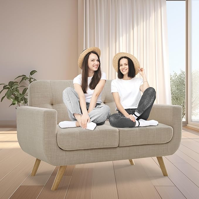 Rosevera Elena Contemporary Accent Armchair with Linen Upholstery Living Room Furniture Beige