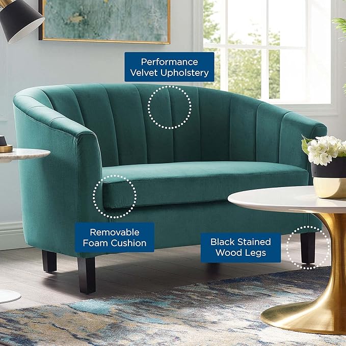 Modway Prospect Channel Tufted Upholstered Velvet Loveseat Teal