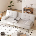 Shahoo Convertible Folding Futon Sofa Bed Sleeper Couch for Living Room Faux Leather Upholstered Loveseat w/Removable Armrests Metal Legs 2 Cup Holders White