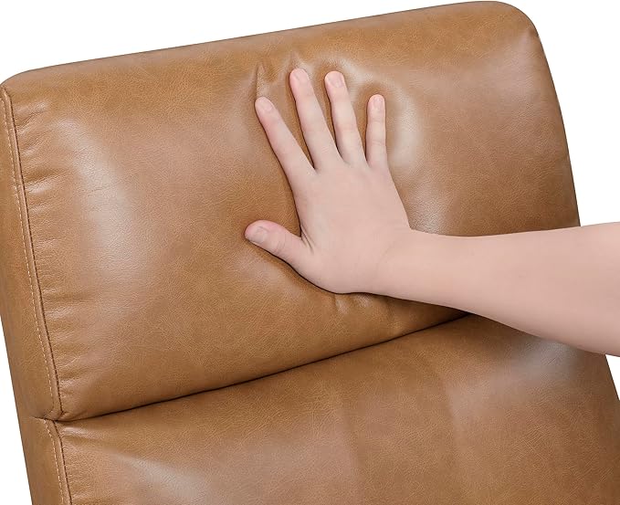 Lexicon 360 Degree Swivel Glider Reclining Chair Breathable Faux Leather Manual Recliner Comfy Nursery Glider Recliner Wood Arms Pull Handle for Living Room/Office/Bedroom/Apartment Camel Brown