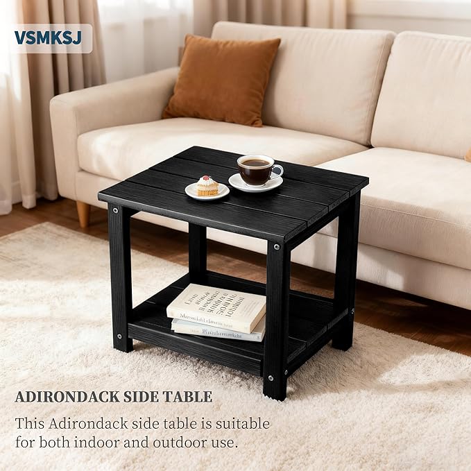 Outdoor Side TableDouble Layer Small Side TablesAll Weather Adirondack Side Table Waterproof Outdoor End Tables for PatioPoolPorch (Black)