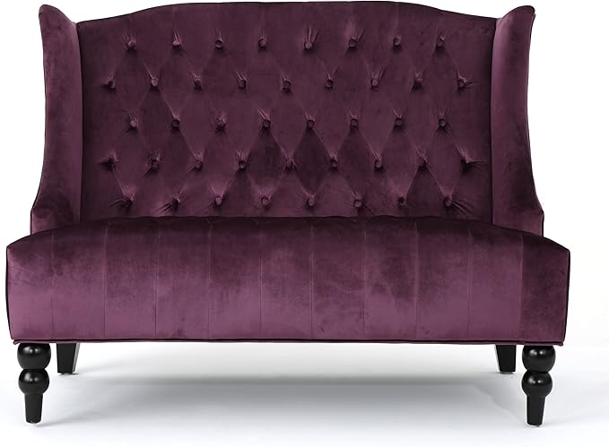 Christopher Knight Home GDFStudio Leona Modern Glam Tufted Velvet Wingback Loveseat Raisin and Dark Brown