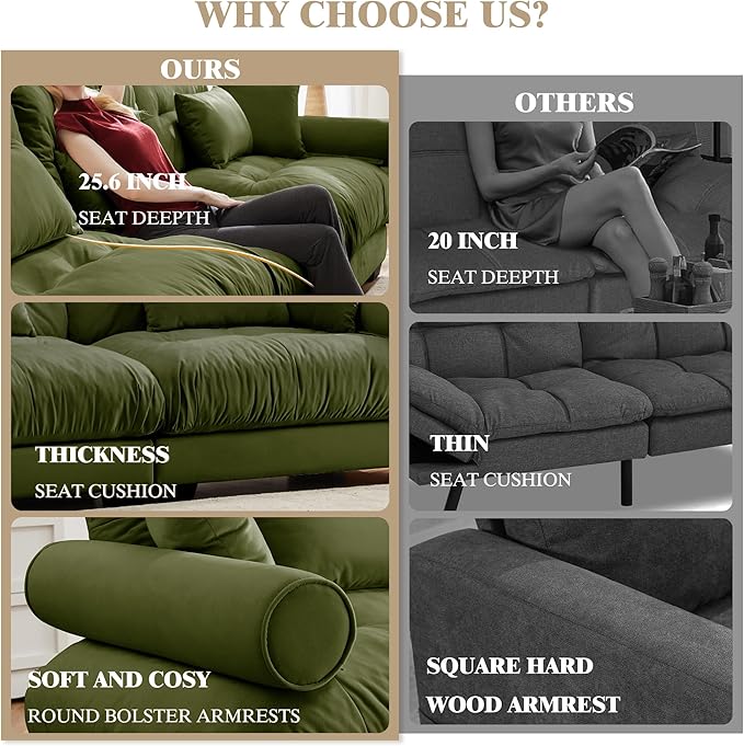 Oversized Modular Velvet Sectional Cloud Sofa Couch with Movable OttomanCorner Sofa with Comfortable Armrests Deep Seat Convertible L or U Shaped Couch (Olive Green 3 Seat+ 2 Ottomans)
