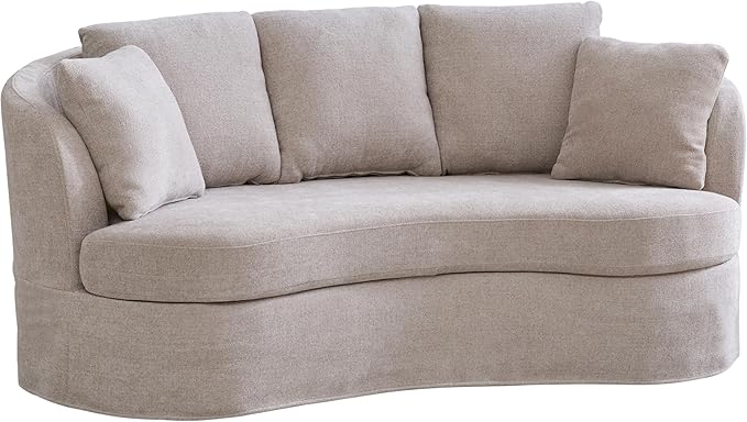 KEIKI 74” Curved Loveseat Sofa Curved Couches with 4 Removable Cushions Modern Luxury Plush Chenille Extra-Deep Seat Sofa for Small Spaces Living Rooms Bedroom Taupe