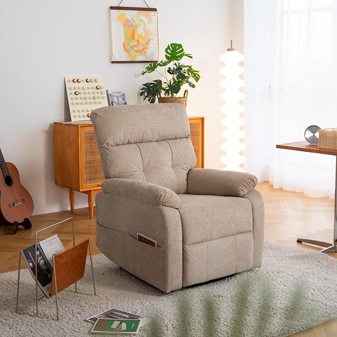 Claiks Oversized Recliner Chair Manual Recliner Chairs for Adults Reclining Chair with Thick Seat Cushion and Backrest for Living Room (Polyester Light Coffee)